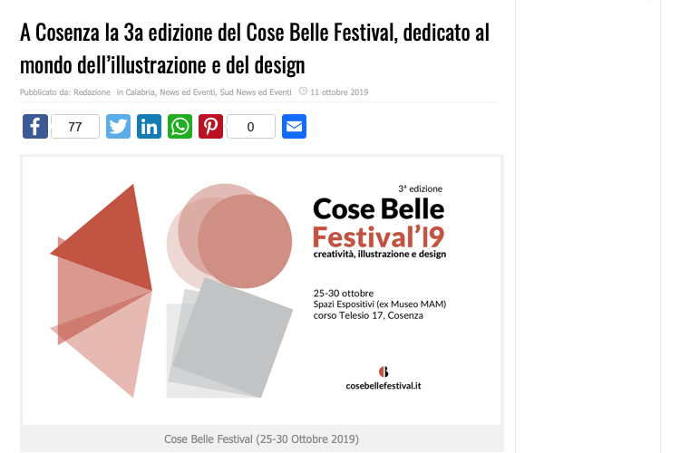 Articolo dedicato a Cose Belle Festival 2019 sulla pagina del portale del magazine Fame di Sud