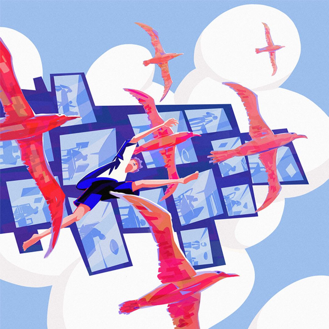 Libero come un albatros rosa, illustrazione di Sebastian Rares Irimescu per Cose Belle Contest d'illustrazione 2023